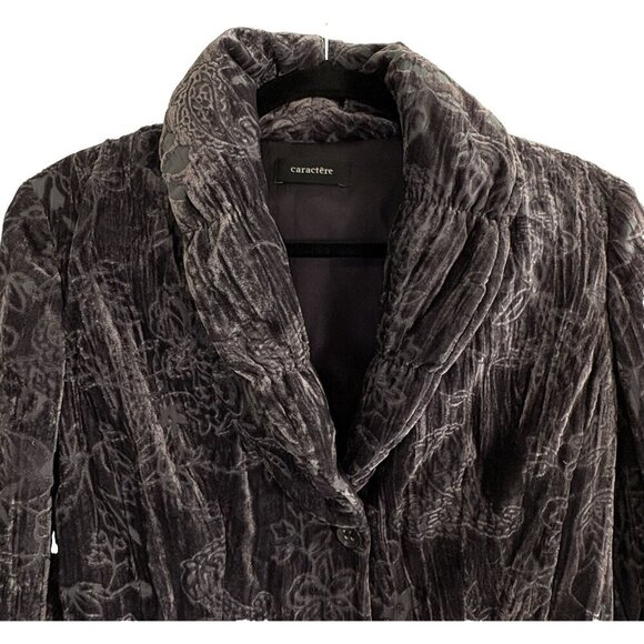 CARACTERE Women Velvet Jacket Blazer Size 6 Purple Lined Floral Collared 35-7 - Picture 3 of 14